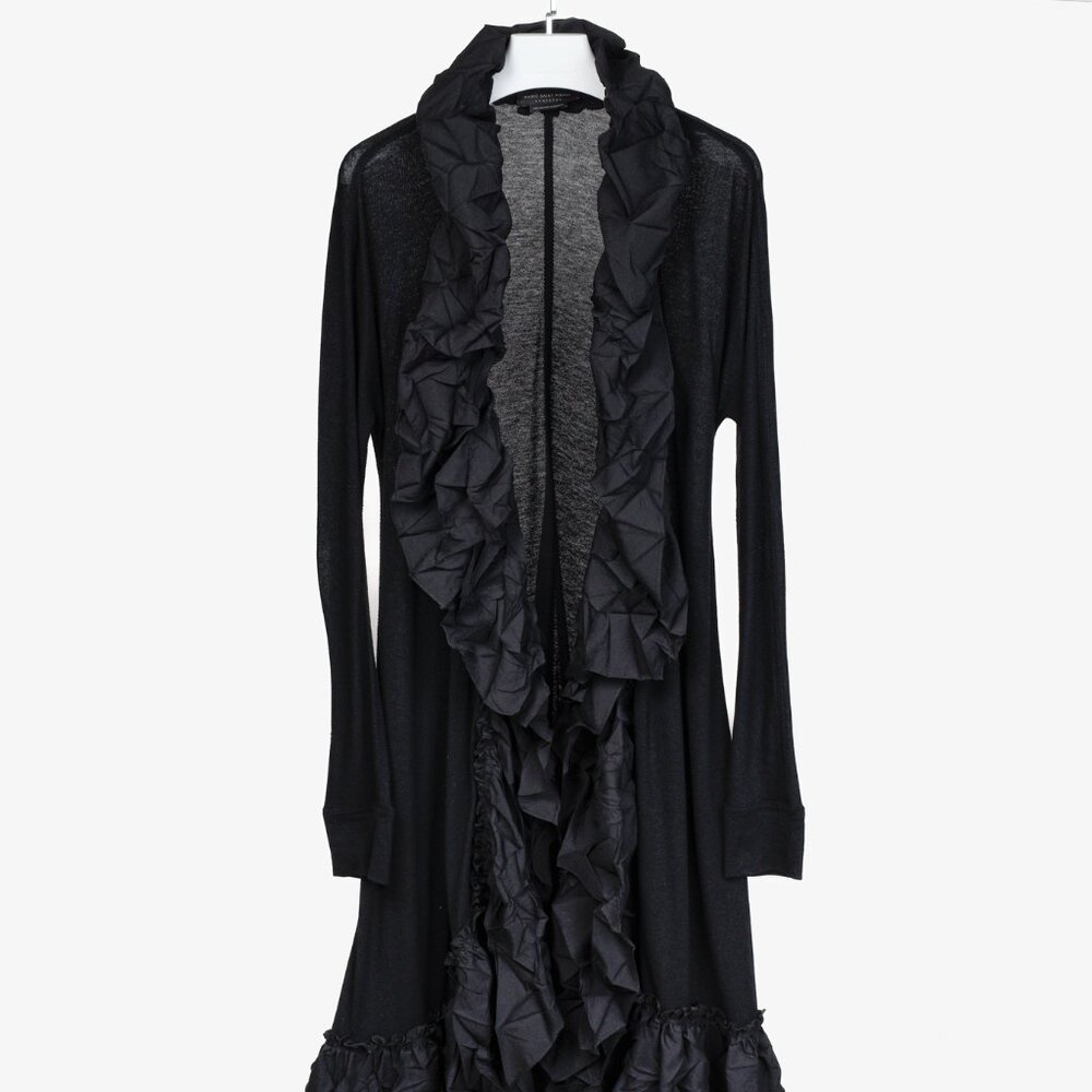 Marie Sainte Pierre Black Duster with Ruffle Edge Collar
